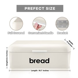 E-far Vintage Bread Box for Kitchen Countertop, Cream Metal Bread Storage Container Retro Bread Bin for Pastries/Loaves/Dry Food, Large Capacity & Modern Design (16.7” x 9” x 6.4”)