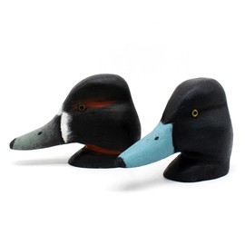 CVHOMEDECO. Primitives Hand Engraving and Painted Wood Duck Head Decor Farmhouse Figurine Decorative Accents, Set of 2