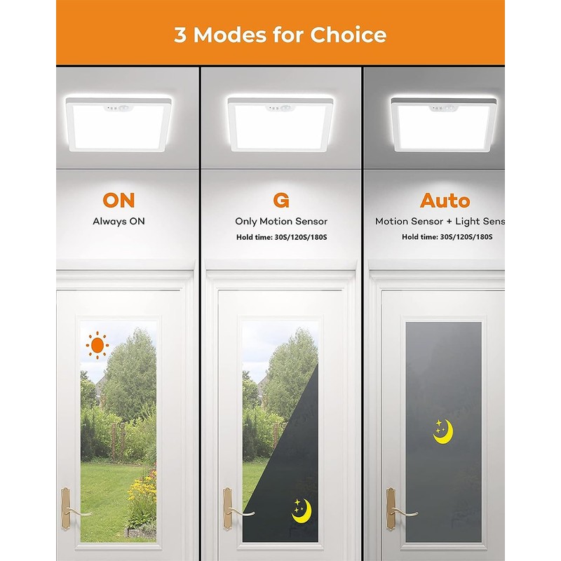 Annaror 12in Motion Sensor Ceiling Light Wired, 3000K 4000K 5000K