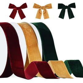 RIBBOOO Red, Green, Khaki Velvet Ribbon Set, 3 Colours, 2.5 cm x 30 yd Total for Christmas Wreath, Bow Decoration, Craft, Gift Wrapping, Valentine's Day, Bouquet Wrap