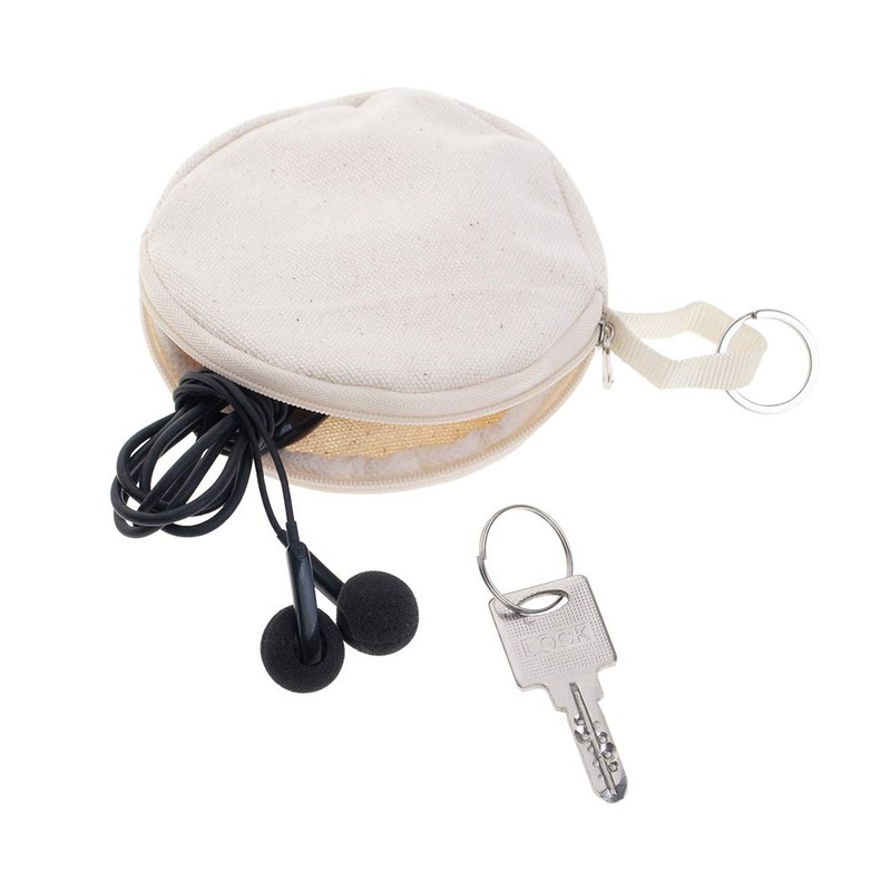 Muka 6-Pack Round Keychain Pouch, Natural Cotton Canvas Ear Bud