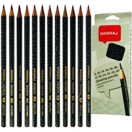 NATARAJ Artist Pencils Multi Pack - B 2B 3B 4B 5B 6B H HB 2H 3H 4H 6H Grades - Draw Sketch Tone Write (12 x Graded Pencils + 2 x PATEL Black Pens)