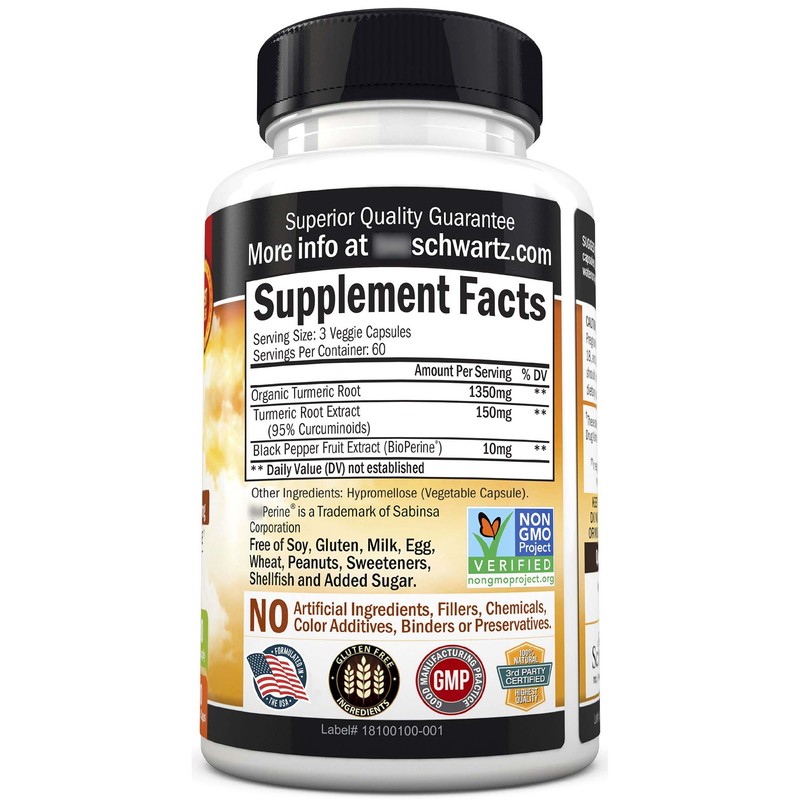 바이오슈바르츠 Turmeric Curcumin 베지캡, 180정, 1개 Bio Schwartz Turmeric Curcumin