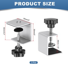 PATIKIL C Clamps, Pack of 2 Heavy Duty Metal Black Desk Clamps, Adjustable Mounting Table Clamp with Protective Pads for Attaching Acrylic Glass and Wooden Panels, Silver Tone