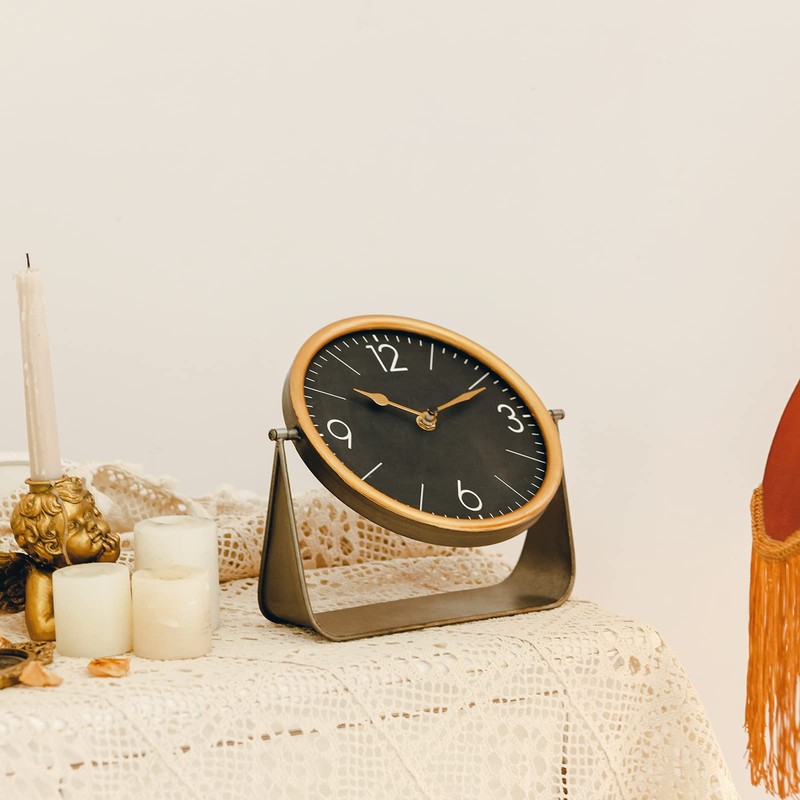 NIKKY HOME Vintage Table Clock, Black Desk Clock on Stand