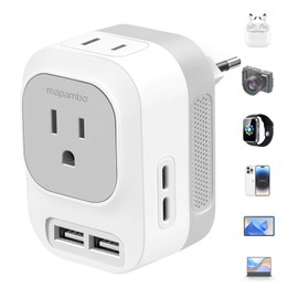 Mapambo Voltage Converter US to Europe Travel: International Universal Travel Adapter with Fast Charging 2 USB-A 2 USB-C Port Worldwide Power Converters Plug Combo for Spain Italy