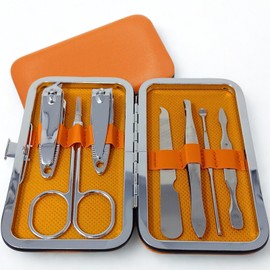 COLORBIRD Nail Care Set, Nail Clippers, Nail Care, Nail File, Cuticle Treatment, Eyebrows, Scissors, Tweezers, Earpick, Colorful (7 Orange)