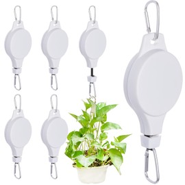Haakong 6 Pack Plant Pulley Retractable Hanger, Easy Reach Plant Pulley Adjustable Height Wheel for Hanging Plants Heavy Duty Indoor Outdoor Plant Hanger for Garden Baskets Pots & Birds Feeder - White