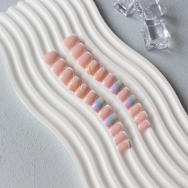 White French Tip Square Press on Nails Short,KXAMELIE Glue on Nails Press ons,Short Fake Nails with Swirl Pattern, Stick on nails for Women and Girls in 24PCS