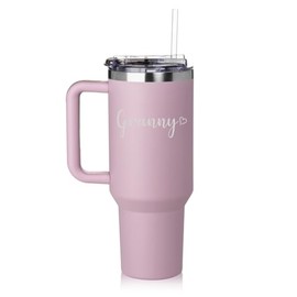 Daylor 40 oz Tumbler with Handle and Straw Lid Stainless Steel Insulated Travel Mug Cup Granny With Heart (Purple)