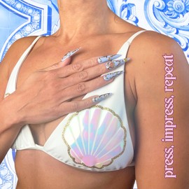 3D Press on Nails Fake Nails Blue Angels Long Stiletto Press on False Nails Luxury Design Nails for Women 10 PCS Acrylic Handmade Nails, Blue Angels Collection - (Medium)