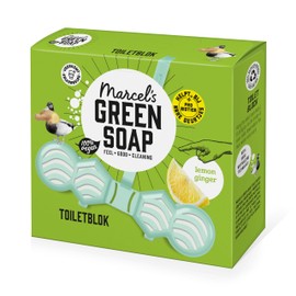Marcel's Green Soap Toilet Block Ginger & Lemon - Fragrant Toilet Freshener - with probiotics against unpleasant odours - 95% biodegradable - 100% recycled plastic