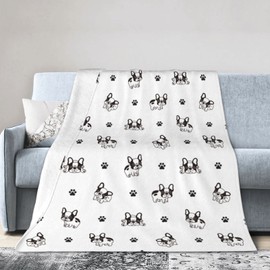Wisedeal Cute French Bulldog Paw Theme Comfort Flannel Throw Blanket, Lover Dog Gift, Pet Dog Paw Pattern Blanket for Dad Mom Friend Aunt Uncle Women, Christmas Birthday Gifts Blanket Size 50"x 60"