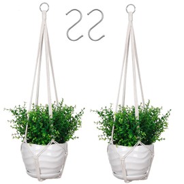 YIBOT 2 Pack Macrame Plant Hanger,35" Plant Hanger Indoor,Handmade Woven Cotton Rope Flower Pot Crochet Plant Holder Stand for Boho Home Decor No Tassels,Ivory