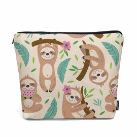 Kalygon Sloth Makeup Bag For Women, Adorable Cosmetic Bag Makeup Bags, Cute Sloth Animal Sloths On Flower Tree Zipper Bag Travel Bags Toiletry Organizers Pouch Bags Washing Bags For Gym Bathroom
