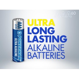 Powermax 60-Count AAA Batteries, Ultra Long Lasting Alkaline Battery, 10-Year Shelf Life, Reclosable Packaging