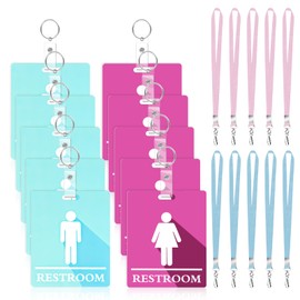 10 PCS Bathroom Passes for Classrooms Include Key Holder and Lanyard, Pink and Blue Bathroom Pass for Women Men, Bathroom Key Chain for Business School Toilet Office Restaurant Public Place