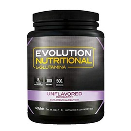EVOLUTION, L-Glutamina, Suplemento Alimenticio, Micronizada, Bote Natural, Sin Gluten, Sugar Free, Post Workout, Sin Sabor, 100 Porciones, 500g