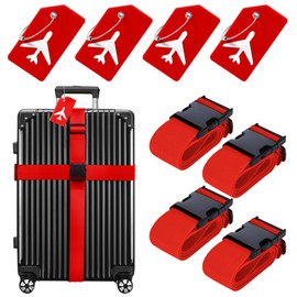 Luggage Straps Tag for Suitcases TSA Approved Travel Belt 8 Pack by Chelmon (Red)