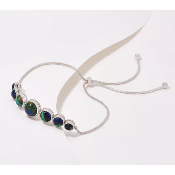 Generation Gems AZURITE Round Gemstone Cabochon Sterling Silver Bracelet J368166
