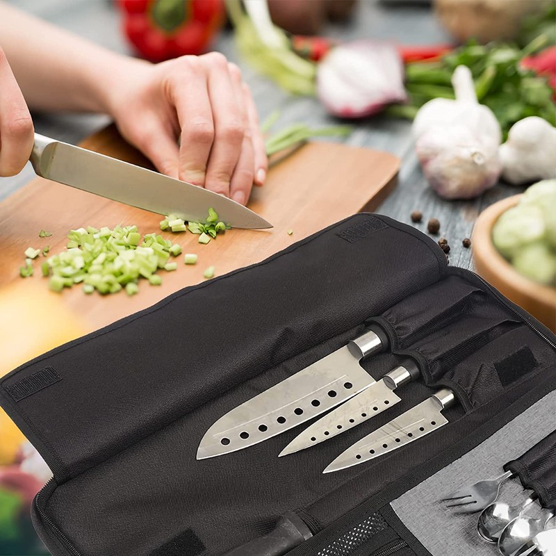 Qchengsan Chef Knife Roll Bag, Heavy Duty Oxford Knife Bag,