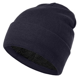 H HOME-MART Winter Beanie Hat - Warm Knit Skull Cap, Thermal Thick Polar Fleece Snow Cap for Men and Women (AU, Alpha, One Size, Navy Blue)