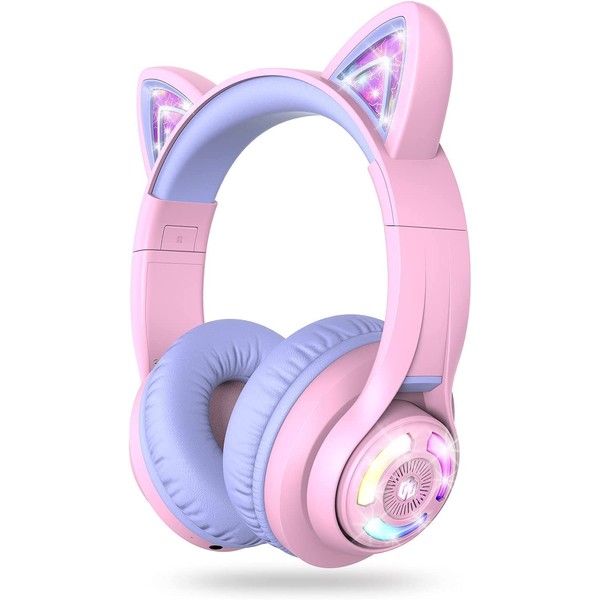 iClever Bluetooth Kids Headphones, BTH13 Cat Ear LED Light Up