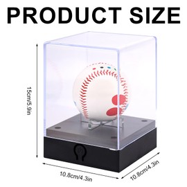 Softball Case with Led Light, 5.9x4.3x4.3in Premium Ball Acrylic Display Cube Light Up Baseball Clear Box Practical Uv Protected Holder Stand Accessories for Golf Billiards Memorabilia(Black)