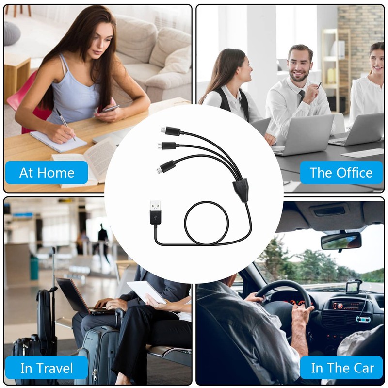 Micro USB Splitter Cable,3 in 1 USB A 2.0 Male