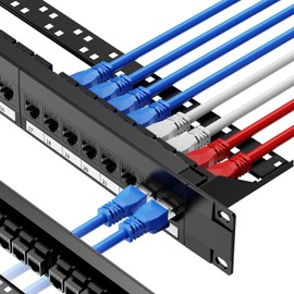 CableGeeker Cat6 Patch Panel 24 Port with Inline Keystone, 10G Ethernet Support, 1U Network Patch Panel UTP 19-Inch with Removable Back Bar, Compatible with Cat6, Cat5e, Cat5 Rackmount Cabling