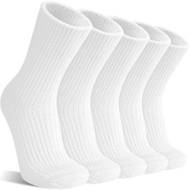 SAVALOS Women Merino Wool Boot Socks Warm Winter Thermal Cozy Knit Comfy Thick Hiking Work Gifts Socks 5 Pairs Stocking Stuffers(White,Large)