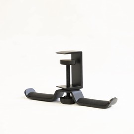 Headphone Stand Hanger Under Desk,360 Degree Rotating PC Gaming Headset Holder Aluminum Clamp Hook, Universal (Black Double)
