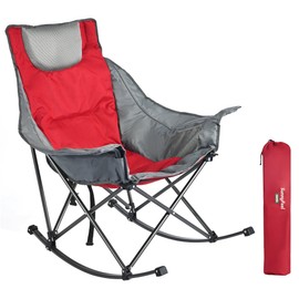 SUNNYFEEL Rocking Camping Chair, Luxury Padded Recliner, Oversized Folding Lawn Chair with Pocket, Heavy Duty for Outdoor/Picnic/Lounge/Patio, Portable Camp Rocker Chairs with Carry Bag