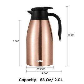 Tiken 68 Oz Thermal Coffee Carafe, Stainless Steel Insulated Vacuum Coffee Carafes For Keeping Hot, 2 Liter Beverage Dispenser (Copper)
