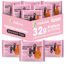Hethstia Protein Ramen Spicy Kimchi Flavor, 6-Pack Instant Kimchi Noodle Soup, 32g Plant-Based Protein, Vegan, Low Fat, Non-GMO, Healthy High Protein Ramen Meal