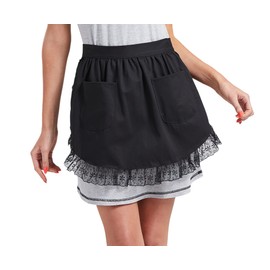 Nanxson Ladies Girls Kitchen Apron Retro Maid Costume Cooking Apron Waist Apron Half Apron with Pocket CFP001, black