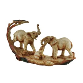 Zeckos Elephant Family Safari Carved Wood Look Decorative Statue