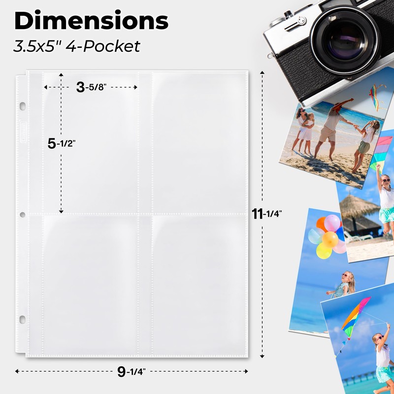 Dunwell Photo Sleeves for 3-Ring Binder, (3.5x5, 10 Pack) for