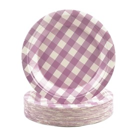 HFBOBP 50 Stück Gingham Teller, 18cm karierte Pappteller kariert Dessertteller Einweg Party Teller Geschirr Geschirr für Picknick Hochzeit Geburtstage Camping Party Supplies Dekorationen (Rosa, 18cm)
