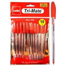 Cello Original Tri-Mate Triangular Barrel Ballpoint Pen Medium Point Biro (1.0mm) Red Pens