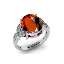 LMDPRAJAPATIS 8.25 Carat Natural AA+ Quality Gomed/Garnet Gemstone German Silver Adjustable Ring For Men And Women, Gemstone, Garnet