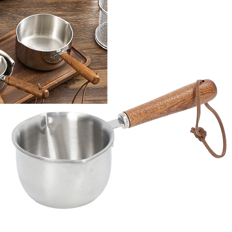 Butter Warmer Stainless Steel Wooden Handle 3 Layers Multi Purpose