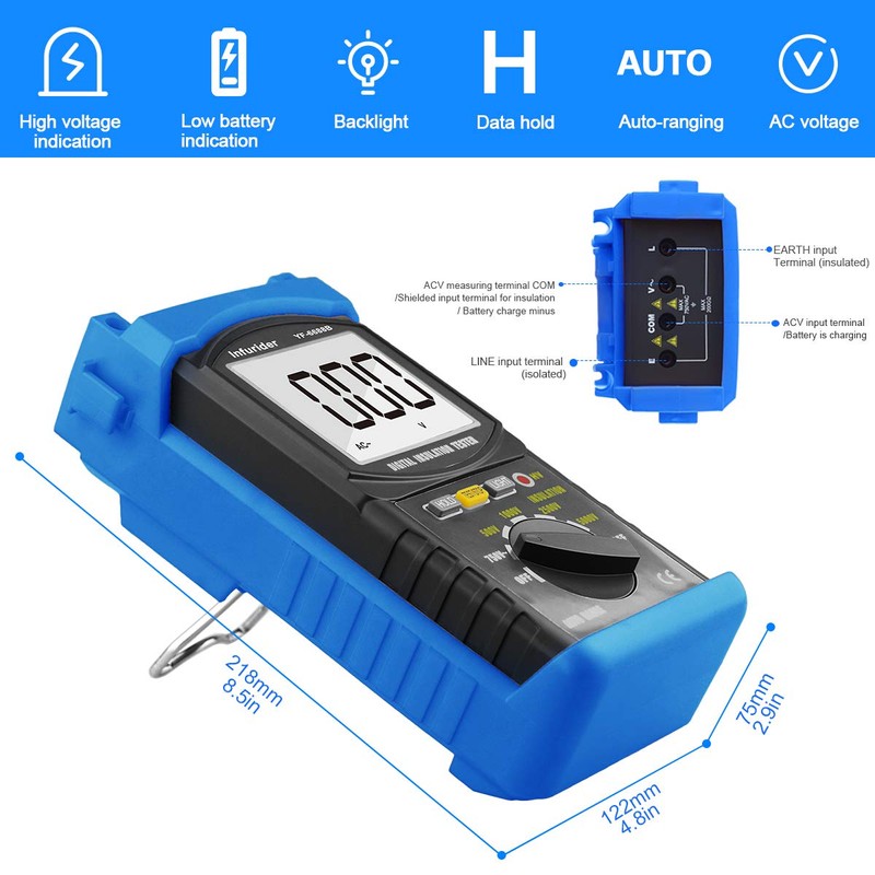 INFURIDER YF-6688B Digital Insulation Resistance Tester MegOhmmeter DC AC Voltmeter,Test