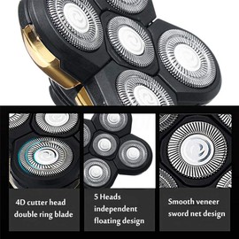 Shaver Blade Heads for 5 Heads Razor Blade Heads, Electric Razor Head Replacement Blades Beard Cutter Easy Install for Head and Face (Gold)
