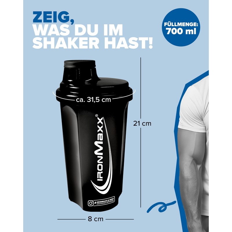IronMaxx Protein Shaker with Screw Cap, Black (Night Black), 700