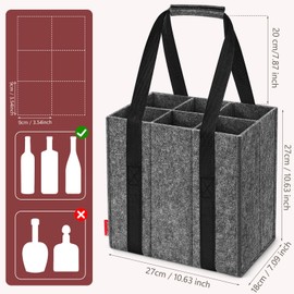 Enbagold Flaschentasche 6 Fächer je 1,5 Liter, Faltbar Flaschenträger, Filz Männerhandtasche mit Trennwänden, Flaschen Einkaufstasche für Wasserflaschen, Weinflasche, Bier und Sekt - Dunkelgrau