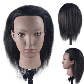 RUISIMEI Training Head 100% Real Hair Cosmetology Mannequin Head Mannequin Head (Clamp Table Holder Included)