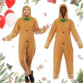 Geyoga Gingerbread Man Costume for Adults Christmas Winter Clothing Gingerbread Man Outfit Suit Unisex Character Costume(Classic,S)