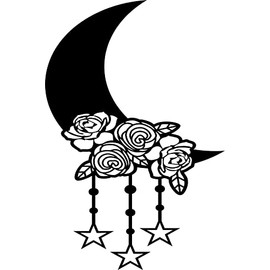 Roses and Stars On Moon Flowers Vinyl Decal Sticker for Car/Window/Wall (Black Matt)