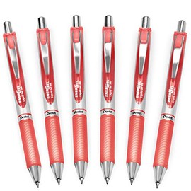 Pentel EnerGel XM BL77 - Retractable Liquid Gel Ink Pen - 0.7mm - 54% Recycled - Coral - Pack of 6